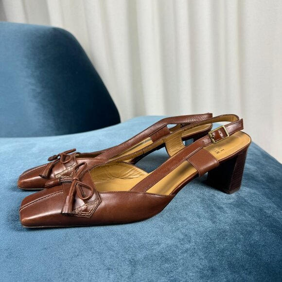 Stuart Weitzman Brown Leather Slingback Heels Size 9M - Picture 4 of 9